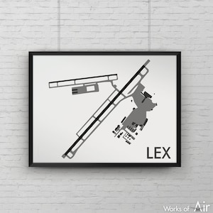 Blue Grass Airport Minimal Airport Art Print, LEX Minimalist Map Poster, Aviation Decor, Lexington Kentucky Airport Map, Pilot Gift