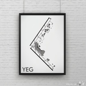 Edmonton International Minimal Airport Art Print, YEG Airport Map Poster, Aviation Decor, Alberta Minimalist Runway Print, Canada Map