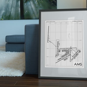 Amsterdam Schiphol Airport Art Print, AMS Airport Map Poster, EHAM Aviation Decor, Netherlands Airport Runway Print, KLM Pilot Gift, Holland image 6