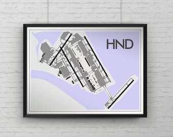 Haneda Airport Minimal Art Print, HND Minimalist Map Poster, Aviation Decor, Tokyo International Airport Map, RJTT, Tokyo Haneda, Japan Map