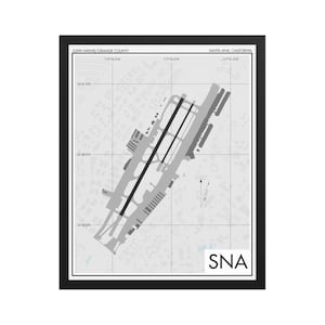 John Wayne Airport Art Print, SNA Airport Map Poster, Aviation Decor, Santa Ana California Airport Runway Print, Pilot Gift, Custom