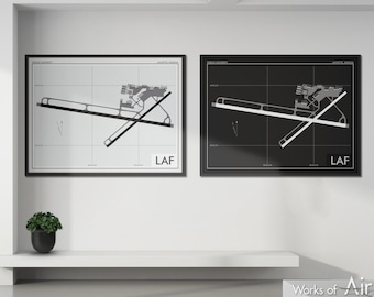 Purdue University Airport Art Print, LAF Airport Map Poster, Aviation Decor, Indiana Airport Print, Pilot Gift, Custom, Lafayette IN Map