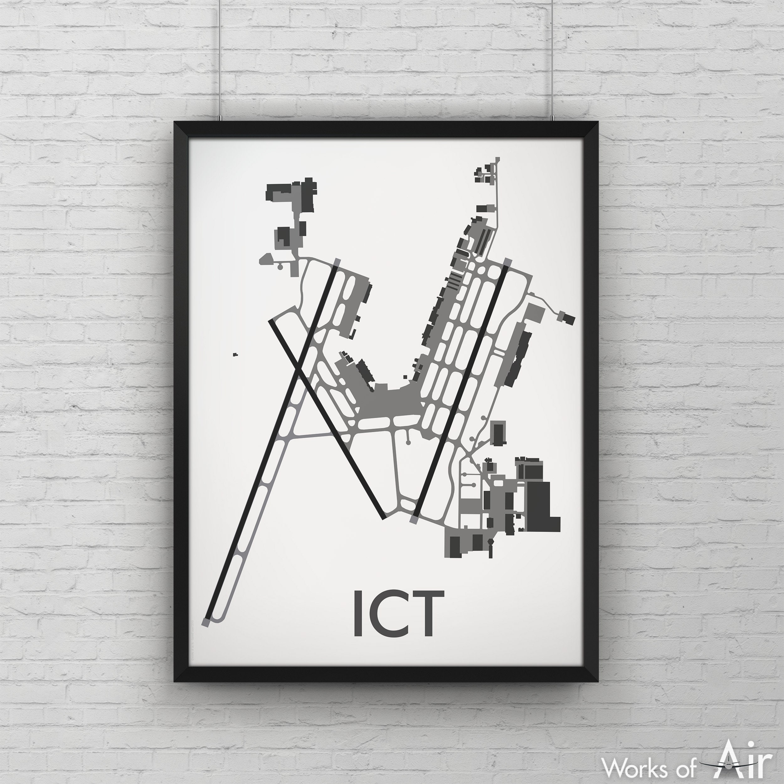 Wichita Dwight D Eisenhower National Minimal Airport Art, ICT Airport Map Poster Aviation Decor, Kansas Minimalist Print, Pilot Gift Cessna