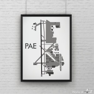 Paine Field Minimal Airport Art, PAE Airport Map Poster, Aviation Decor, Seattle Washington Everett Minimalist Print, Pilot Gift, Custom