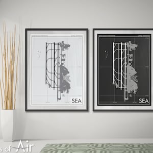 Seattle Tacoma International Airport Kunstdruck, SEA Airport Map Poster, Flugzeug Dekor, Washington Airport Runway Print, Pilot Geschenk, Custom
