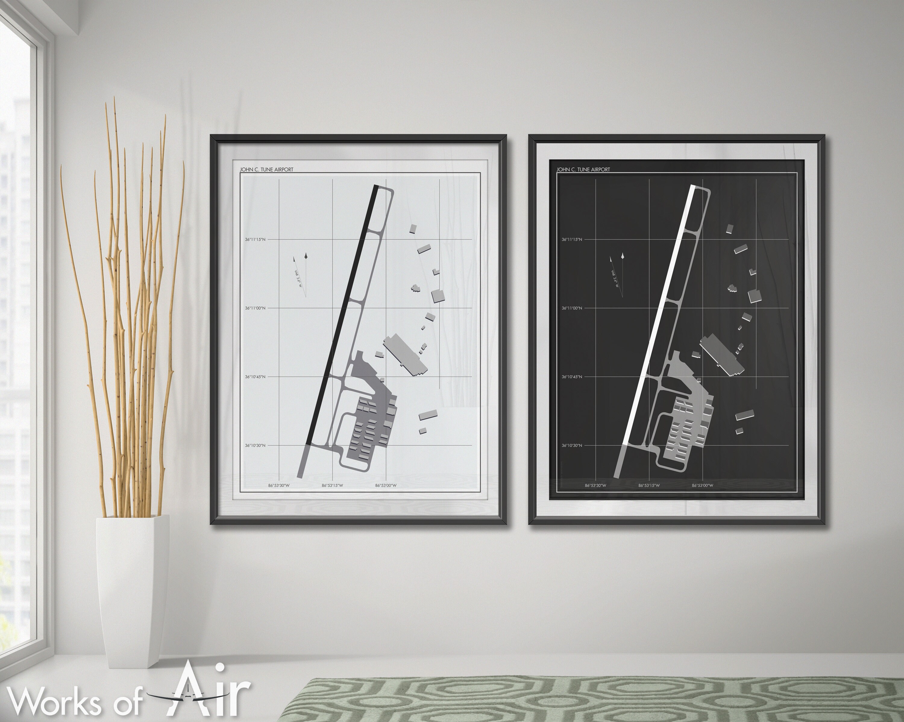 John C. Tune Airport Art Print, JWN Airport Map Poster, Aviation Decor, Nashville Tennessee Airport Runway Print, Pilot Gift, Custom