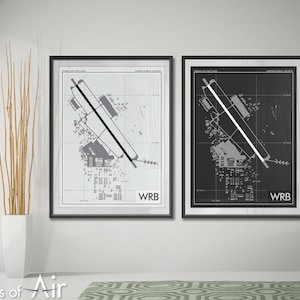 Robins Air Force Base Airport Art Print, WRB KWRB Airport Map Poster, Aviation Decor, Warner Robins Ga Airport Print, Materiel Command