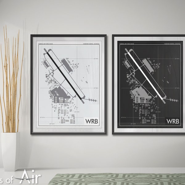 Robins Air Force Base Airport Art Print, WRB KWRB Airport Map Poster, Aviation Decor, Warner Robins Ga Airport Print, Materiel Command