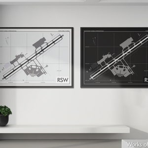 Southwest Florida Intl Airport Art Print, RSW Airport Map Poster, Decoración de aviación, Fort Myers Florida Airport Print, Regalo de piloto, Personalizado