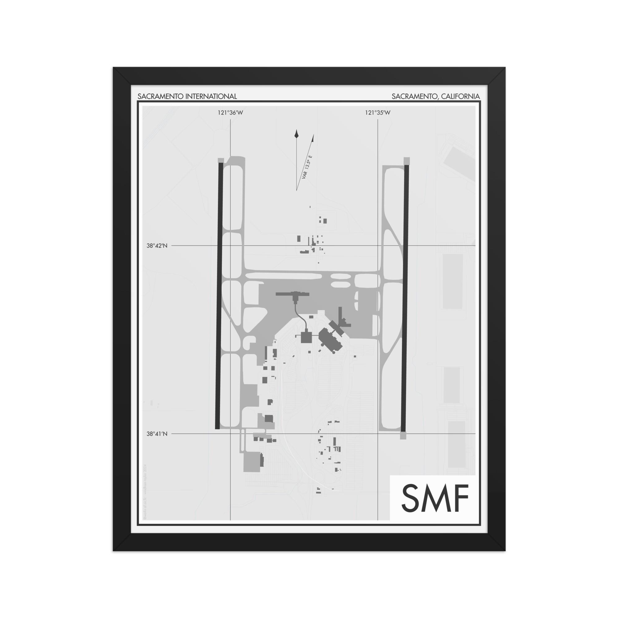 Sacramento International Airport Art Print, SMF Airport Map Poster, Aviation Decor, California Airport Runway Print, Pilot Gift, Custom
