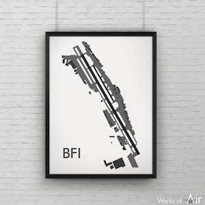 Boeing Field Minimal Airport Art Print, BFI Airport Map Poster, Aviation Decor, Washington Minimalist Aircraft Print, Pilot Gift, Custom