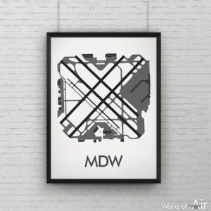 Chicago Midway International Airport Minimal Art Print, MDW Airport Map Poster, Aviation Decor, Illinois Minimalist, Pilot Gift, Custom