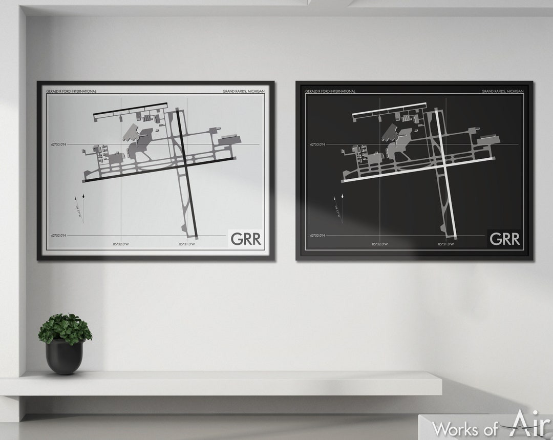 Gerald R. Ford Map Gerald R Ford Intl Airport Art Print, GRR Airport Map Poster, Aviation ...