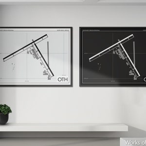 Southwest Oregon Regional Airport Art Print, OTH Airport Map Poster, Decoración de aviación, North Bend Oregon Airport Print, Regalo de piloto, Personalizado
