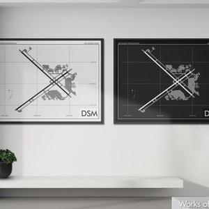 Des Moines International Airport Art Print, DSM Airport Map Poster, Aviation Decor, Iowa Airport Print, Pilot Gift, Custom