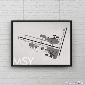 Louis Armstrong New Orleans Intl Airport Kunstdruck, MSY Karte Poster, Flugzeug Dekor, Louisiana Minimalist Start- und Landebahn Flughafen Druck, Pilot Geschenk