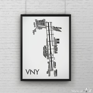Van Nuys Minimal Airport Art Print, VNY Airport Map Poster, Aviation Decor, California Minimalist Runway Print, Pilot Gift Custom