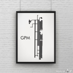 Grand Prairie Municipal Airport Art Print, GPM Minimal Airport Map Poster, Aviation Decor, Texas Minimalist Runway, Pilot Gift, Custom