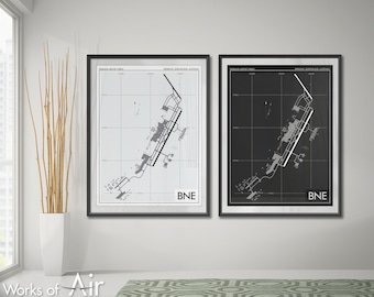 Brisbane Airport Art Print, BNE YBBN Airport Map Poster, Aviation Decor, Queensland Australia Airport Runway Print, Pilot Gift, Custom