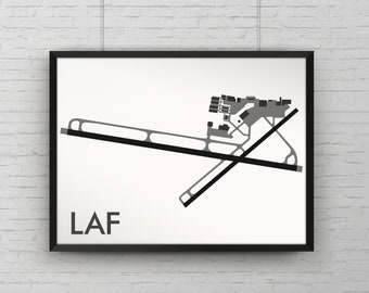 Purdue University Minimal Airport Art Print, LAF Minimalist Map Poster, Aviation Decor, Indiana Runway Print, Lafayette IN