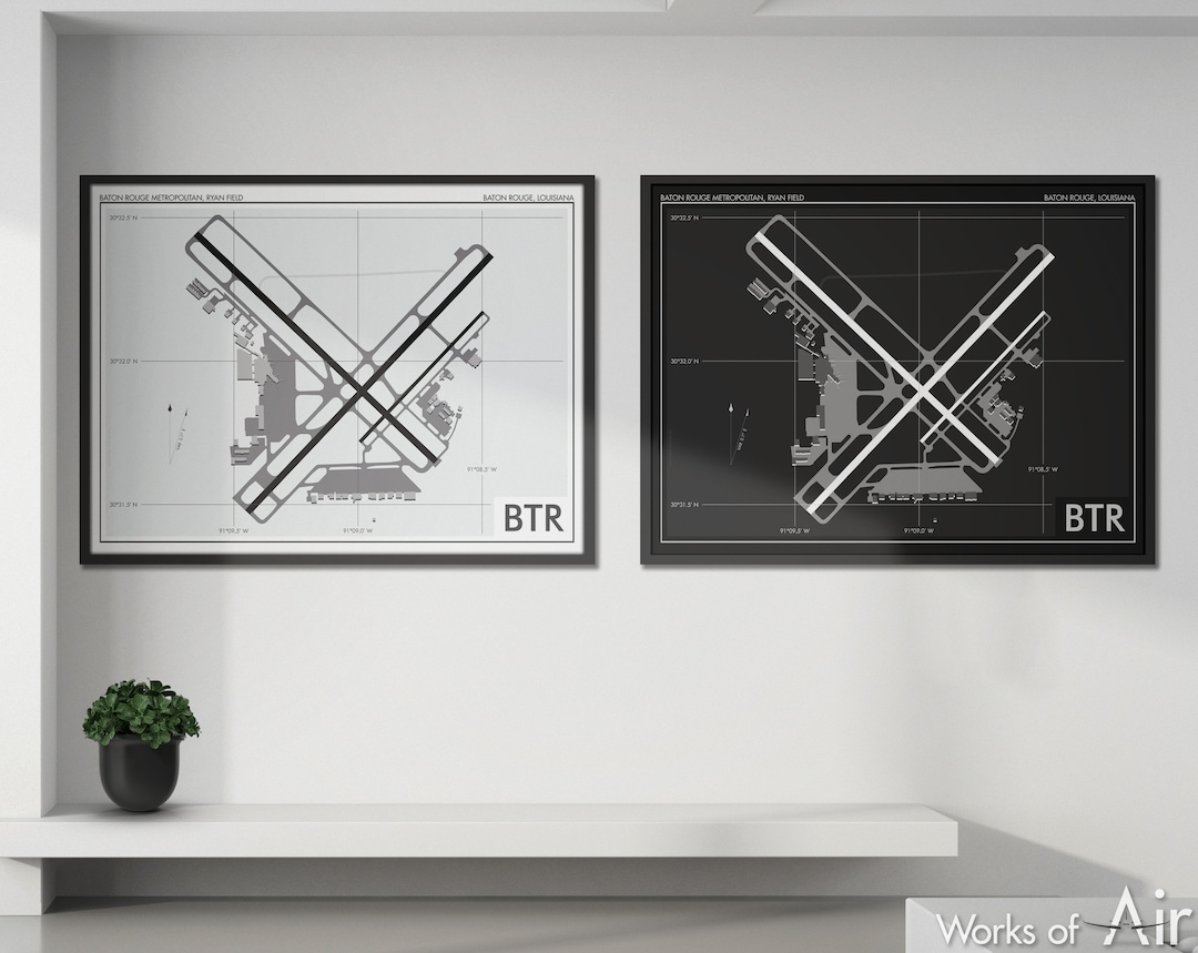 Baton Rouge Metropolitan Airport Ryan Field Art Print, BTR Airport Map ...