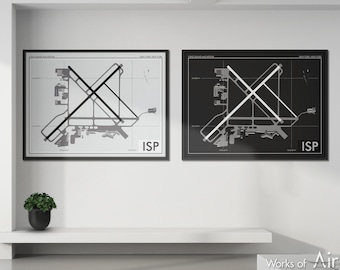 Long Island MacArthur Airport Art Print, ISP Airport Map Poster, Aviation Decor, New York Airport Print, Pilot Gift, Custom, Islip Airport