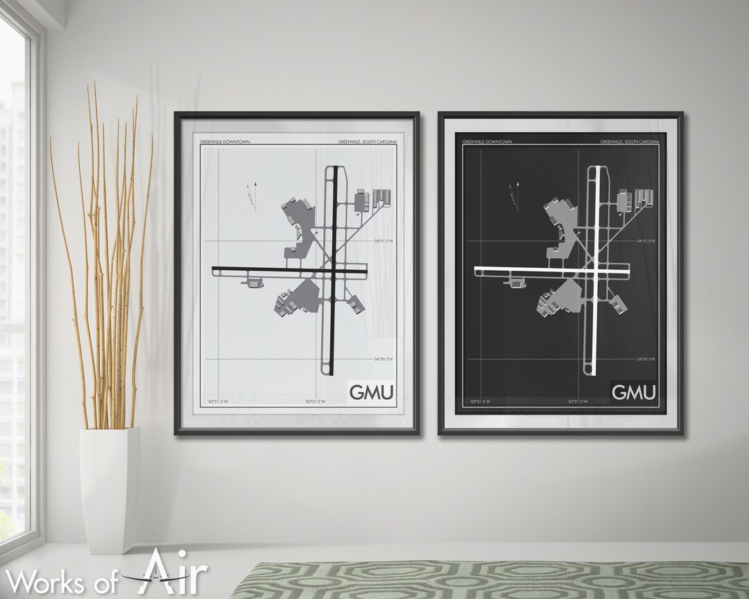 Greenville Downtown Airport Art Print, GMU Airport Map Poster, Aviation