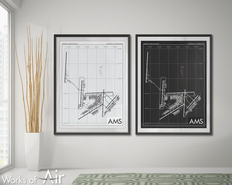 Amsterdam Schiphol Airport Art Print, AMS Airport Map Poster, EHAM Aviation Decor, Netherlands Airport Runway Print, KLM Pilot Gift, Holland image 10