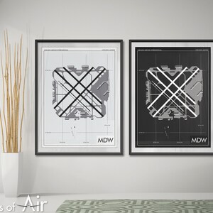 Chicago Midway International Airport Art Print, MDW Airport Map Poster, Decoración de aviación, Illinois Airport Runway Print, Pilot Gift, Custom