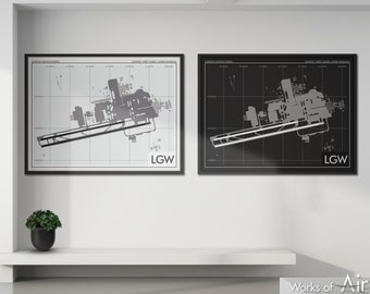 Gatwick Airport Art Print, LGW Airport Map Poster, Aviation Decor, London England Airport Print, Pilot Gift, Custom, British Airways easyJet