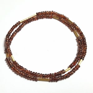 Orange-brown natural zircon chain in 750 yellow gold with intermediate parts Rondelle gemstone chain image 1