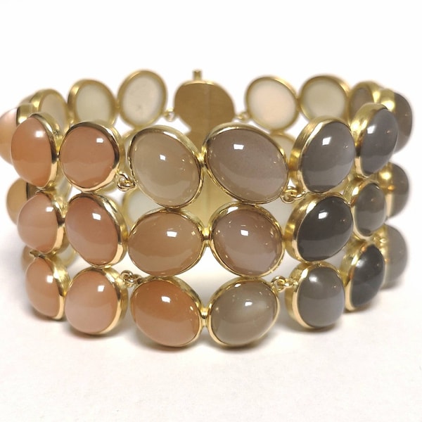 Moonstone bracelet in 750 yellow gold in gradient goldsmith work cabochons