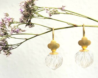 Rock crystal earrings engraved in 750 gold flowers interchangeable earrings cruiser