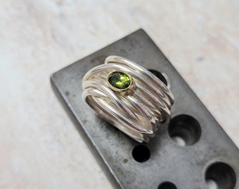 Wrap ring in 925 silver with tourmaline in 750 gold RW 61 / 62