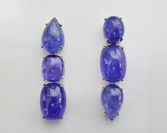 Tanzanite earrings in 585 white gold stud earrings goldsmith's work