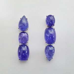 Tanzanite earrings in 585 white gold stud earrings goldsmith's work image 1