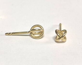 Ball - ring - cross ear studs 6 mm 750 yellow gold Minimalist goldsmith work