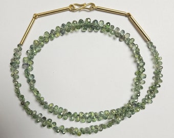 Green sapphire drop necklace in 750 yellow gold, goldsmith work, briolette cut