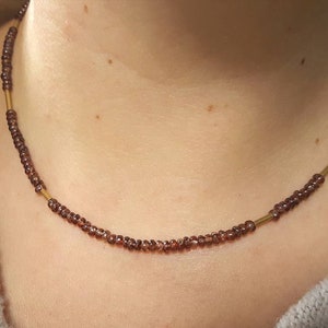 Orange-brown natural zircon chain in 750 yellow gold with intermediate parts Rondelle gemstone chain image 2