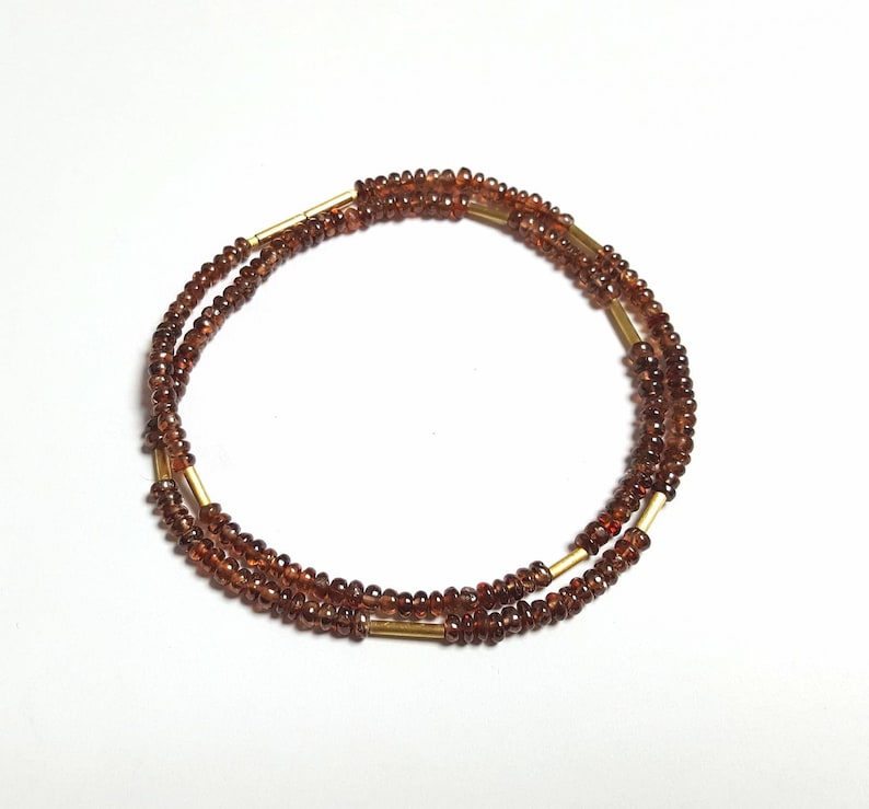 Orange-brown natural zircon chain in 750 yellow gold with intermediate parts Rondelle gemstone chain image 1