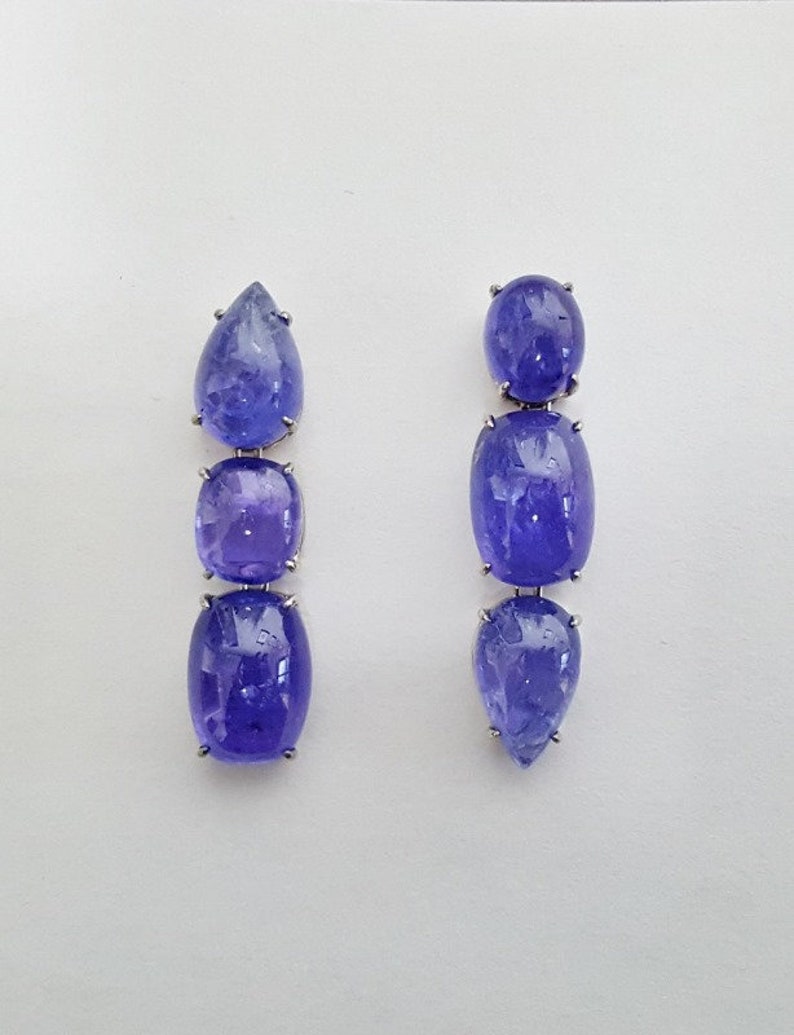 Tanzanite earrings in 585 white gold stud earrings goldsmith's work image 1