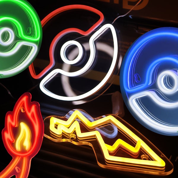 Poke Ball Neon Sign, Game Room Illuminated Poke Ball, Neon Sign for Pokemon Enthusiasts, Children Birthday Gifts, Pokemon Decorative Light