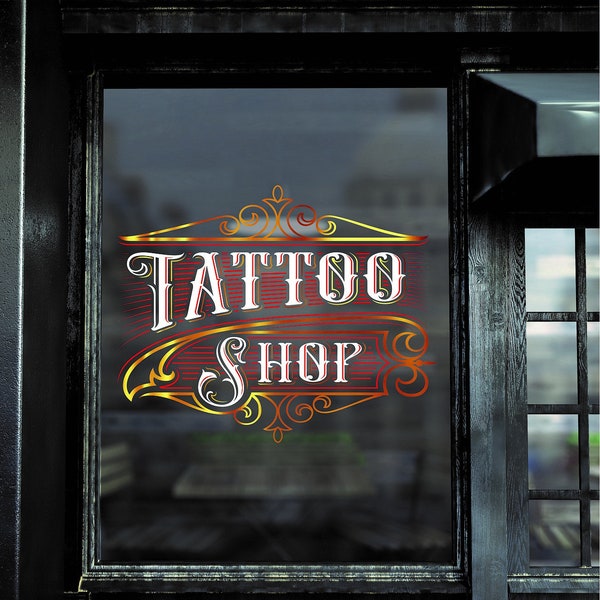 Tattoo Shop Window Sticker Sign Wall Decals Vinyl Art Advertising Retail Shop Classic Gold Chrome Effect Vintage New Modern Studio Gold Leaf