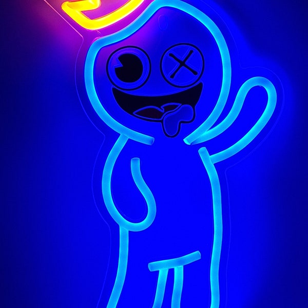 Blue Character Rainbow Friends, Roblox, Kids Bedroom Neon, Wall Decoration, Red LED Neon Sign, Blue Monster, Birthday Gift, Horror Games