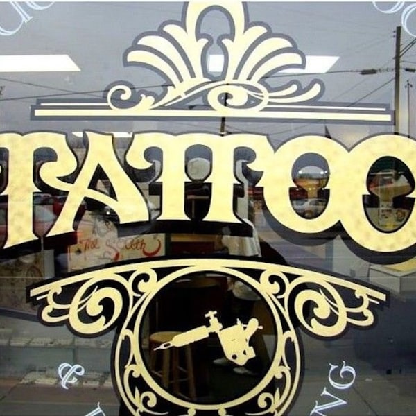 Fensterbilder für Tattoo Shops | Tattoo Studio Wandtattoo | Ins Auge fallende Tattoo Shop Displays | Tattoo Ladenschild | Tattoo Studio Aufkleber