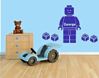 Personalised Lego Man, Vinyl Wall Art Sticker,  Childrens Bedroom,  Wall Decor