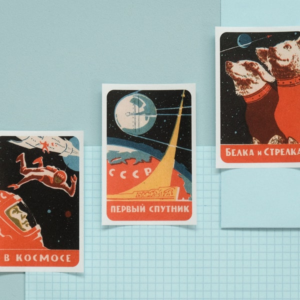 Russian Space Sticker Set / Belka and Strelka Soviet Dogs Sticker / Cosmonauts, space sticker, sticker for car, laptop, water bottle