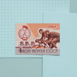 Bikers Stamp Sticker  USSR Cycling Bicycle Lover Sport Sticker Vintage Stamp Design