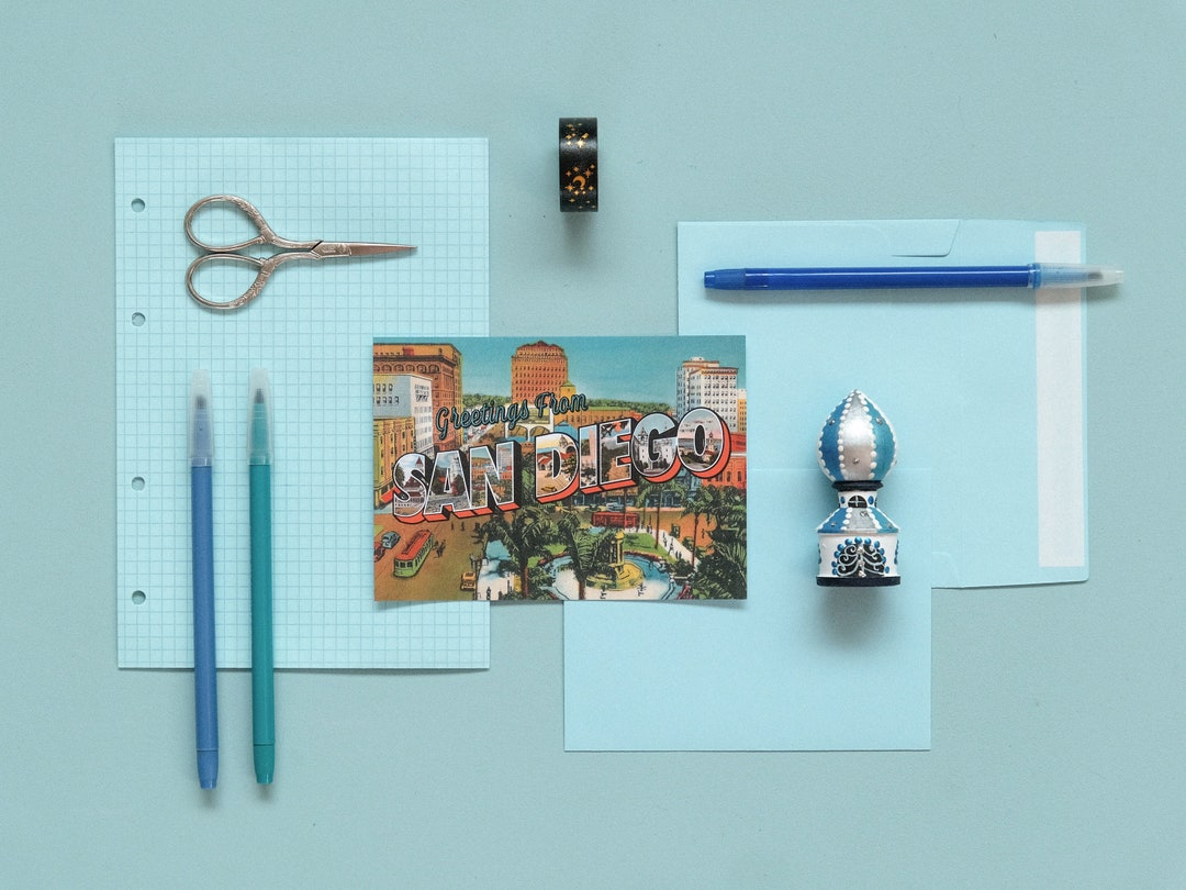 サンディエゴからの挨拶のポストカード、ヴィンテージのサンディエゴの