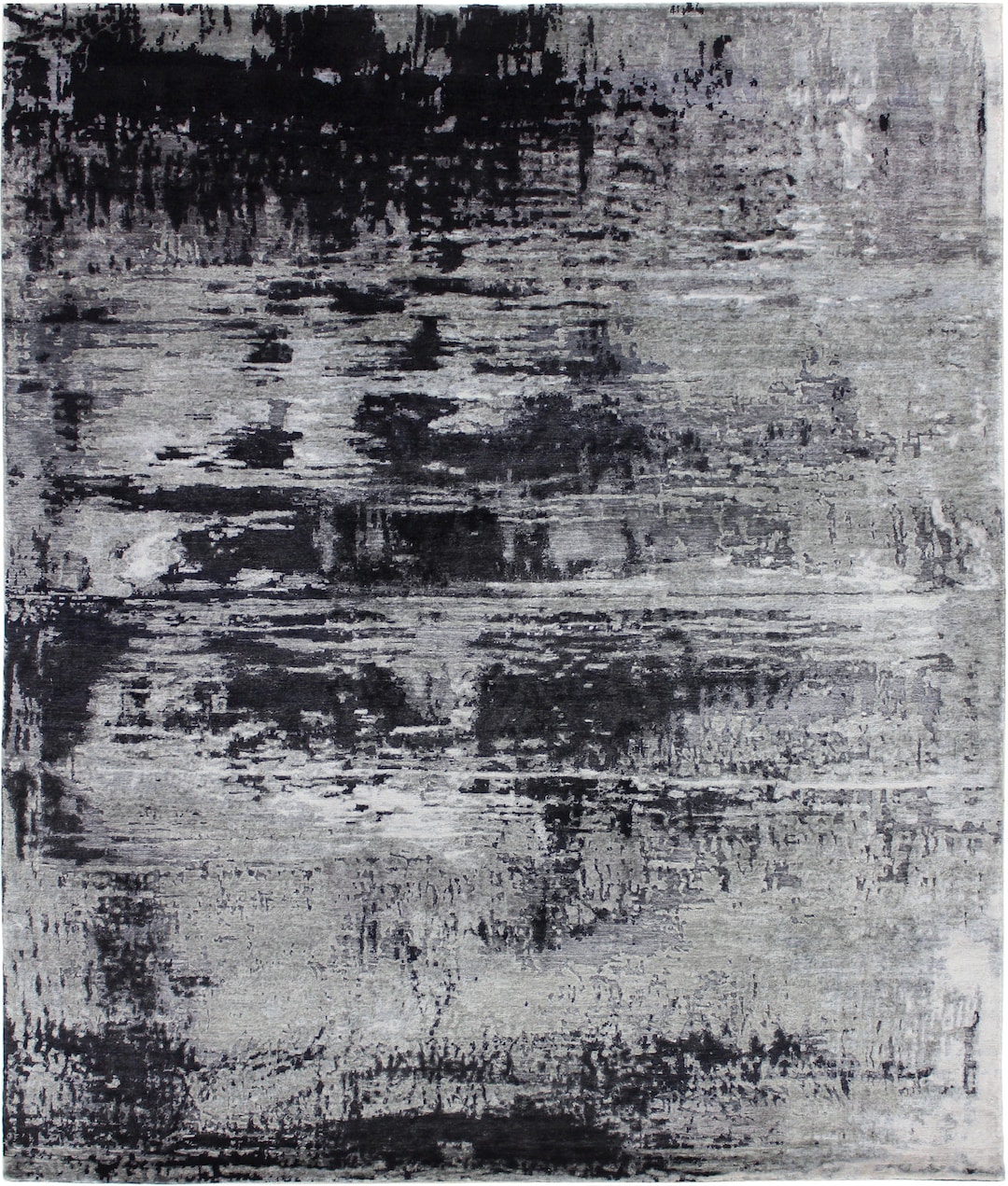 Silverabstrackt Rug Hand-knotted Wool & Bamboo Silk Rug: Modern Abstract Silver-black Area ...
